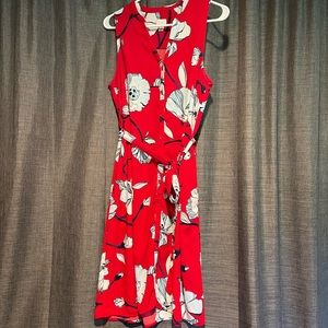 A New Day red floral sleeveless button up dress with tie